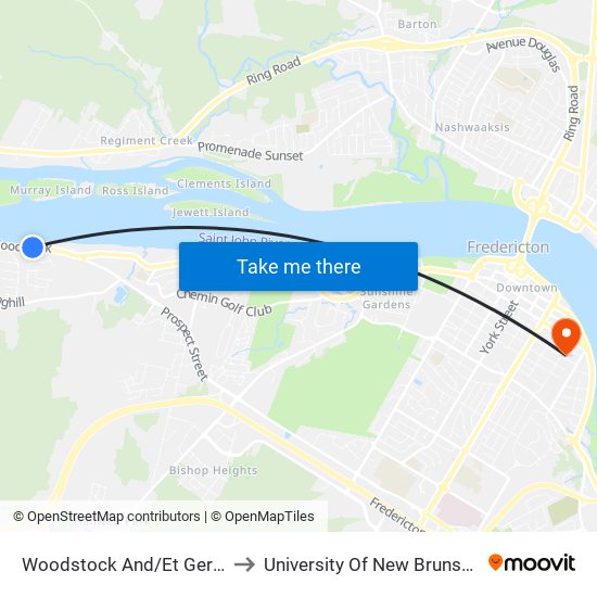 Woodstock And/Et Gervais to University Of New Brunswick map