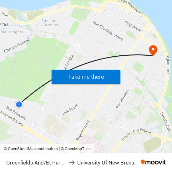 Greenfields And/Et Parkside to University Of New Brunswick map