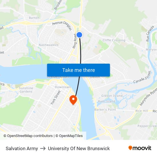 Salvation Army to University Of New Brunswick map