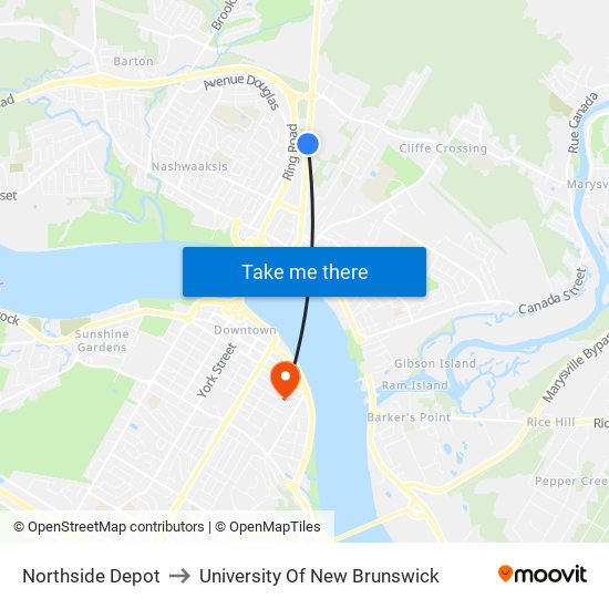 Northside Depot to University Of New Brunswick map