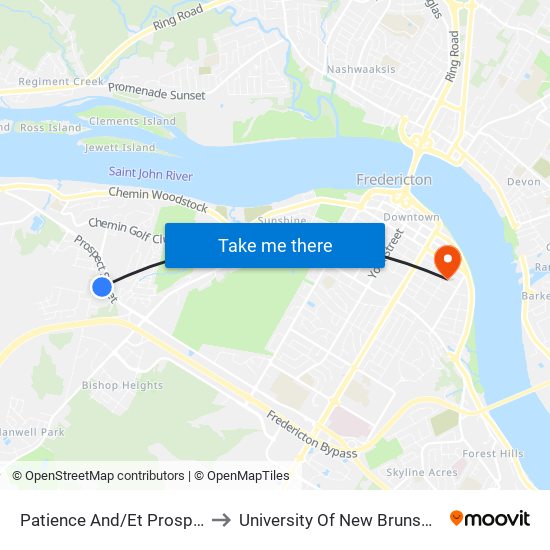 Patience And/Et Prospect to University Of New Brunswick map