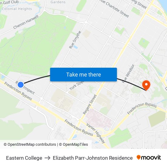 Eastern College to Elizabeth Parr-Johnston Residence map