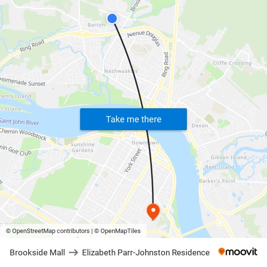 Brookside Mall to Elizabeth Parr-Johnston Residence map