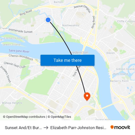 Sunset And/Et Burpee to Elizabeth Parr-Johnston Residence map