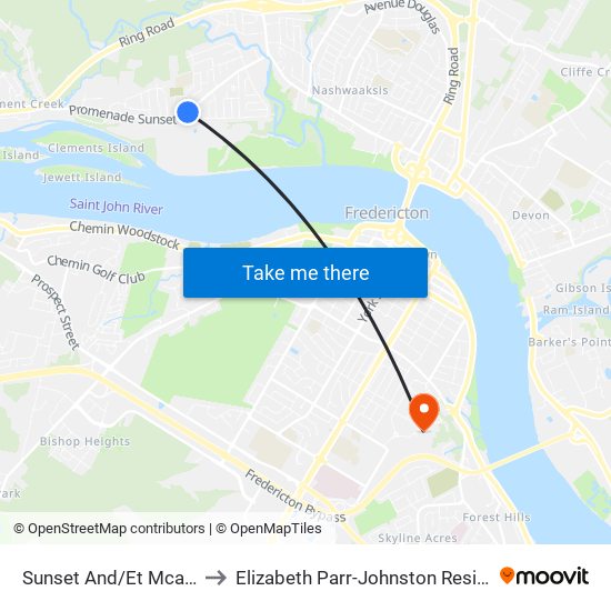 Sunset And/Et Mcadam to Elizabeth Parr-Johnston Residence map