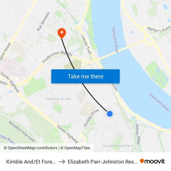 Kimble And/Et Forest Hill to Elizabeth Parr-Johnston Residence map