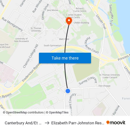 Canterbury And/Et Essex to Elizabeth Parr-Johnston Residence map