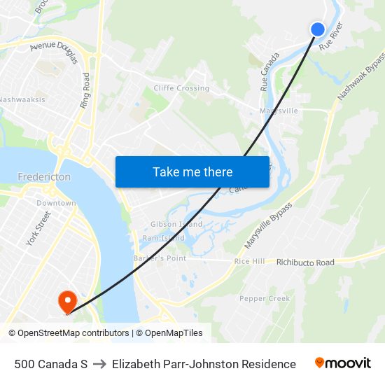 500 Canada S to Elizabeth Parr-Johnston Residence map