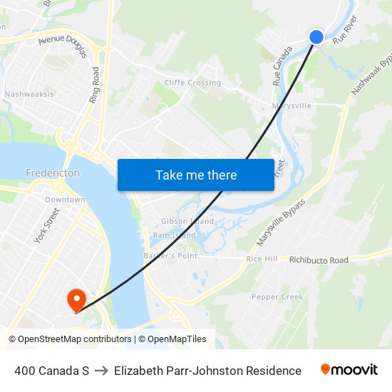 400 Canada S to Elizabeth Parr-Johnston Residence map