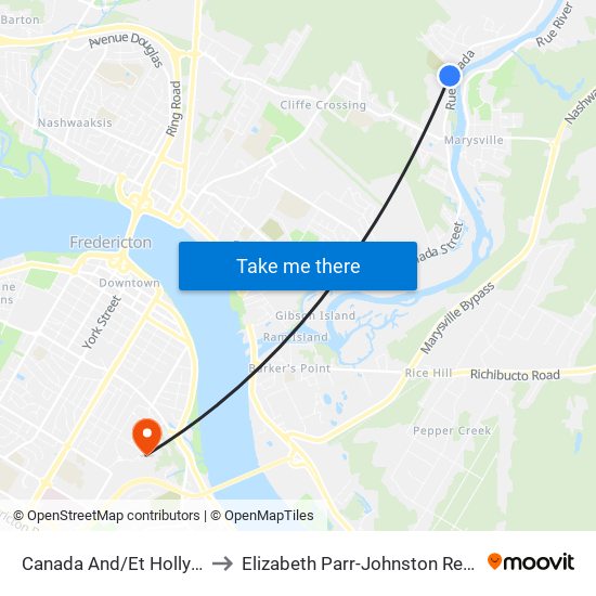 Canada And/Et Hollybrook to Elizabeth Parr-Johnston Residence map