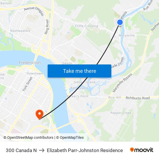 300 Canada N to Elizabeth Parr-Johnston Residence map