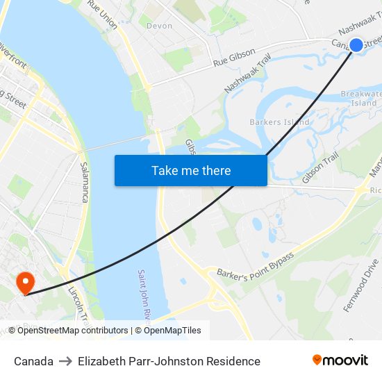 Canada to Elizabeth Parr-Johnston Residence map