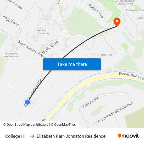 College Hill to Elizabeth Parr-Johnston Residence map