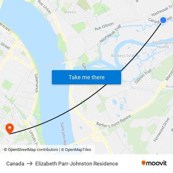 Canada to Elizabeth Parr-Johnston Residence map