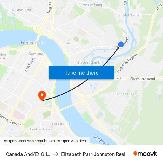 Canada And/Et Gilbert to Elizabeth Parr-Johnston Residence map