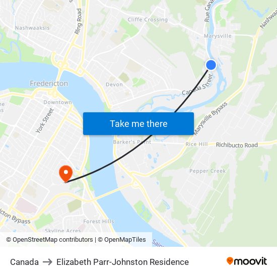 Canada to Elizabeth Parr-Johnston Residence map