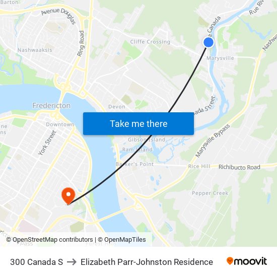 300 Canada S to Elizabeth Parr-Johnston Residence map