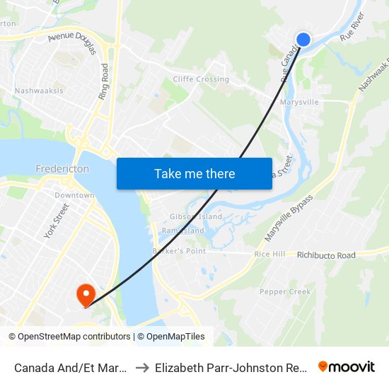 Canada And/Et Marysville to Elizabeth Parr-Johnston Residence map