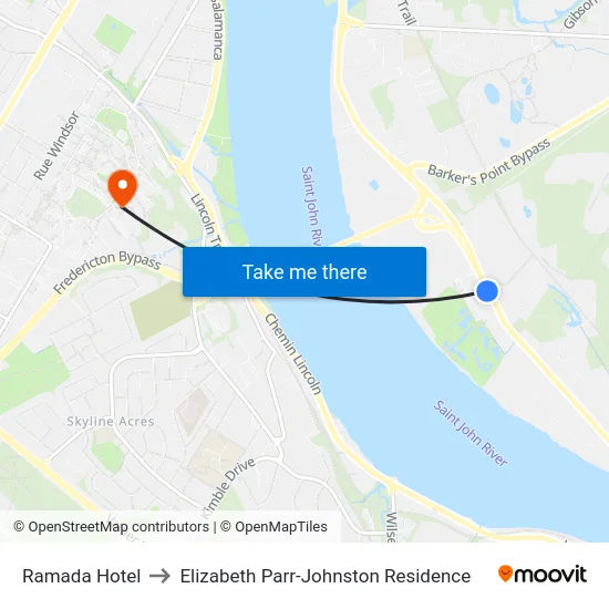 Ramada Hotel to Elizabeth Parr-Johnston Residence map
