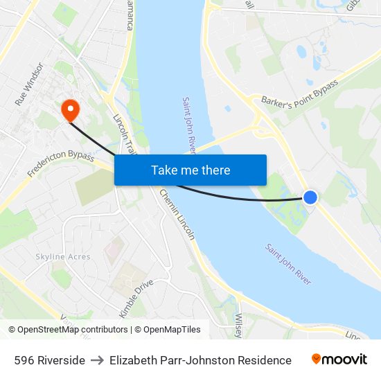 596 Riverside to Elizabeth Parr-Johnston Residence map