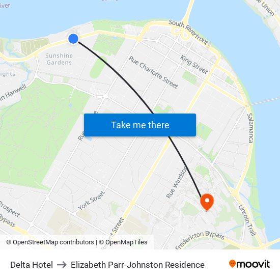 Delta Hotel to Elizabeth Parr-Johnston Residence map