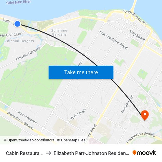 Cabin Restaurant to Elizabeth Parr-Johnston Residence map