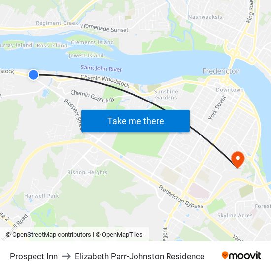 Prospect Inn to Elizabeth Parr-Johnston Residence map