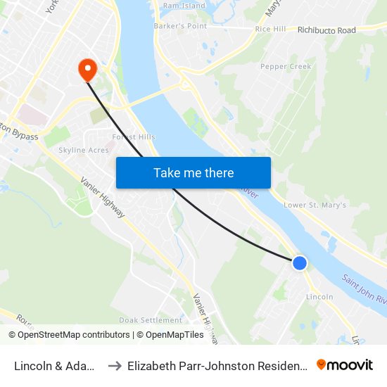 Lincoln & Adams to Elizabeth Parr-Johnston Residence map