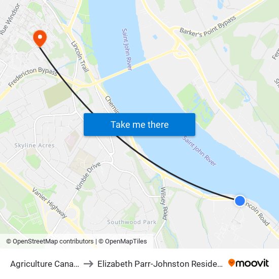 Agriculture Canada to Elizabeth Parr-Johnston Residence map