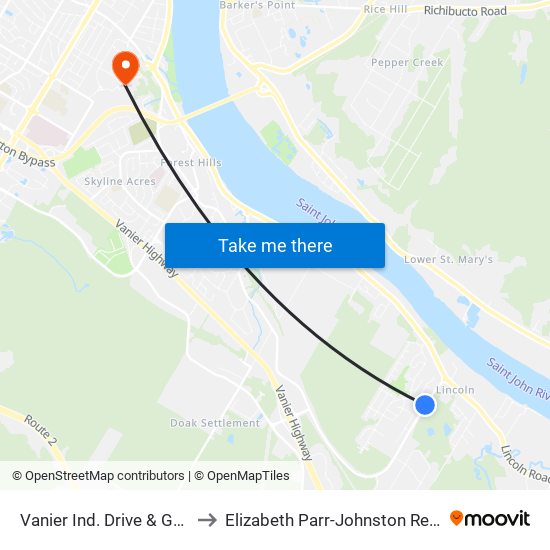 Vanier Ind. Drive & Goodine to Elizabeth Parr-Johnston Residence map