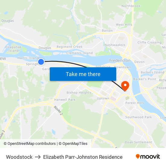 Woodstock to Elizabeth Parr-Johnston Residence map