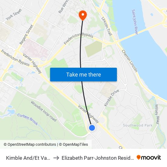 Kimble And/Et Vanier to Elizabeth Parr-Johnston Residence map