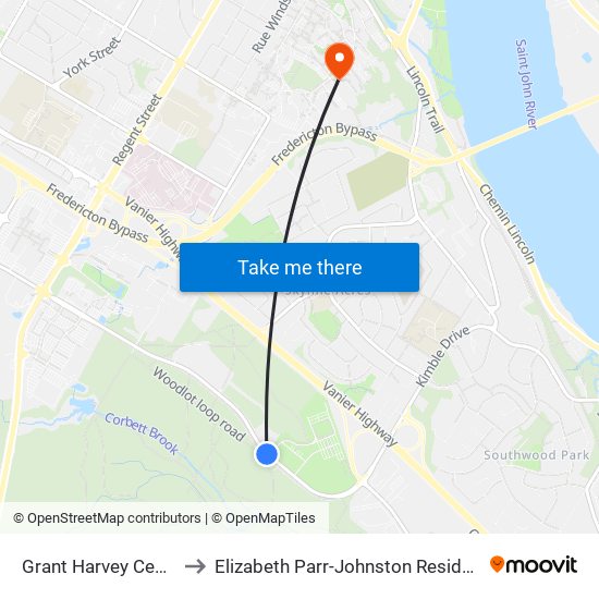 Grant Harvey Centre to Elizabeth Parr-Johnston Residence map