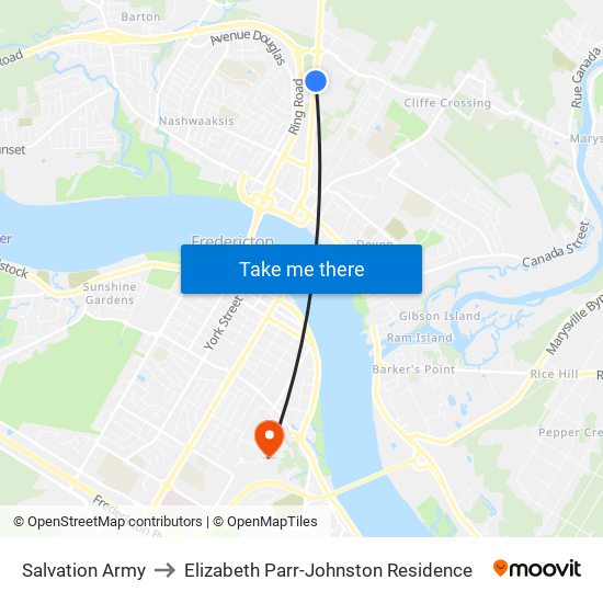 Salvation Army to Elizabeth Parr-Johnston Residence map