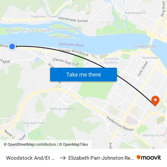 Woodstock And/Et Gervais to Elizabeth Parr-Johnston Residence map