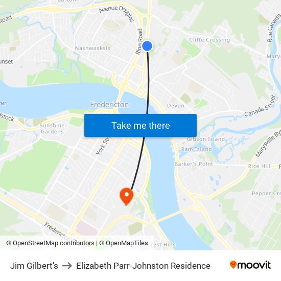 Jim Gilbert's to Elizabeth Parr-Johnston Residence map