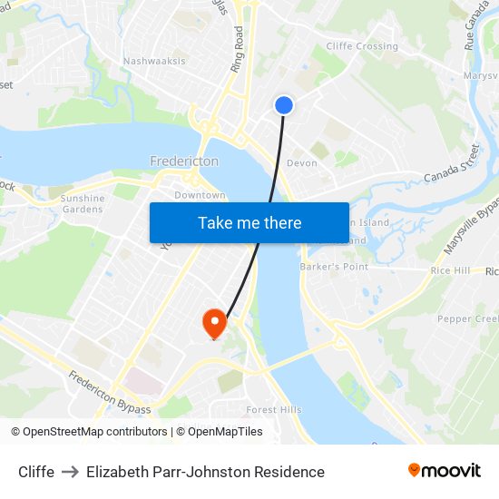 Cliffe to Elizabeth Parr-Johnston Residence map