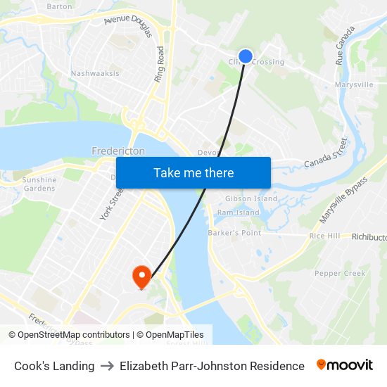 Cook's Landing to Elizabeth Parr-Johnston Residence map