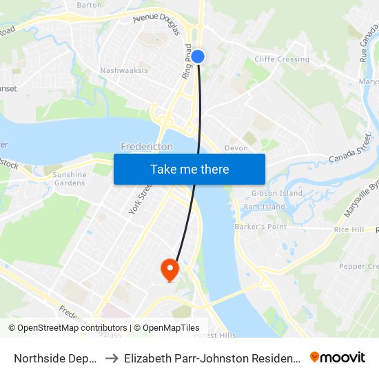 Northside Depot to Elizabeth Parr-Johnston Residence map