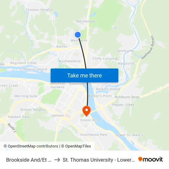 Brookside And/Et Heron to St. Thomas University - Lower Campus map