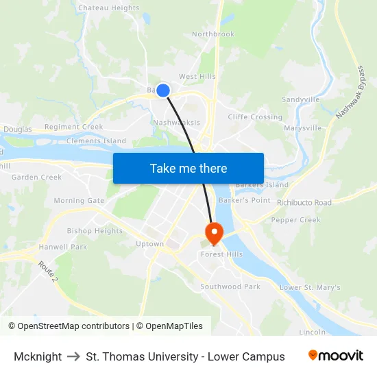 Mcknight to St. Thomas University - Lower Campus map