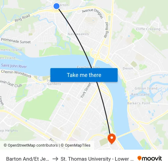 Barton And/Et Jenning to St. Thomas University - Lower Campus map