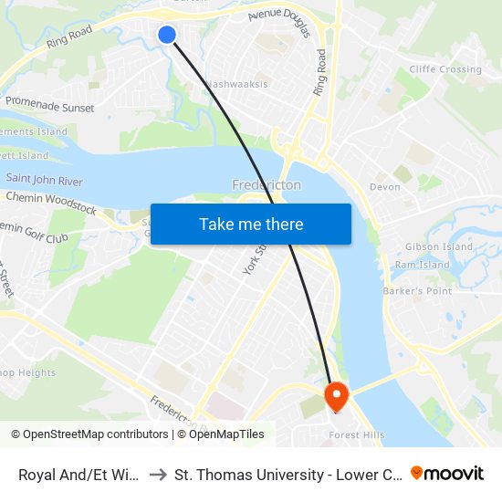 Royal And/Et William to St. Thomas University - Lower Campus map