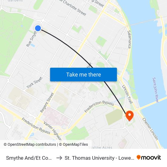 Smythe And/Et Connaught to St. Thomas University - Lower Campus map