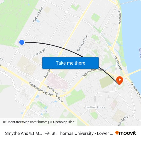 Smythe And/Et Massey to St. Thomas University - Lower Campus map