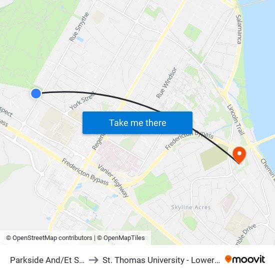 Parkside And/Et Smythe to St. Thomas University - Lower Campus map