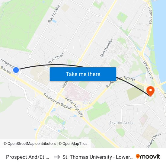 Prospect And/Et Smythe to St. Thomas University - Lower Campus map