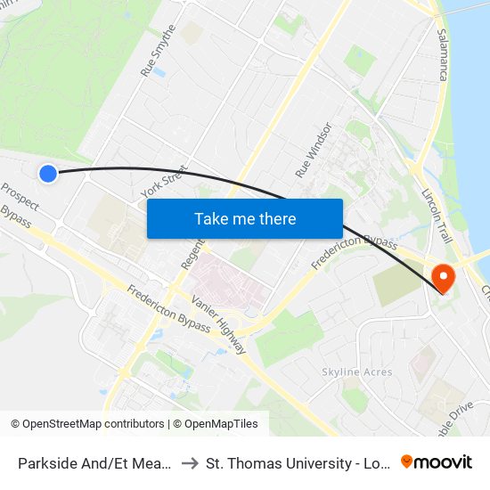 Parkside And/Et Meadow Green to St. Thomas University - Lower Campus map