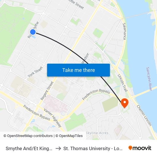 Smythe And/Et Kings College to St. Thomas University - Lower Campus map