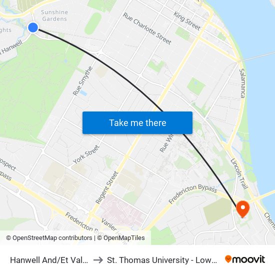 Hanwell And/Et Valley Trail to St. Thomas University - Lower Campus map